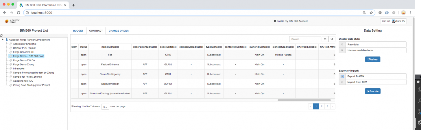 BIM360 Cost information export & import