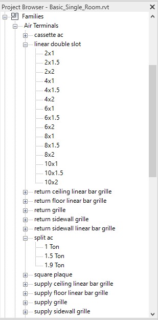 Air terminals families & sizes as types