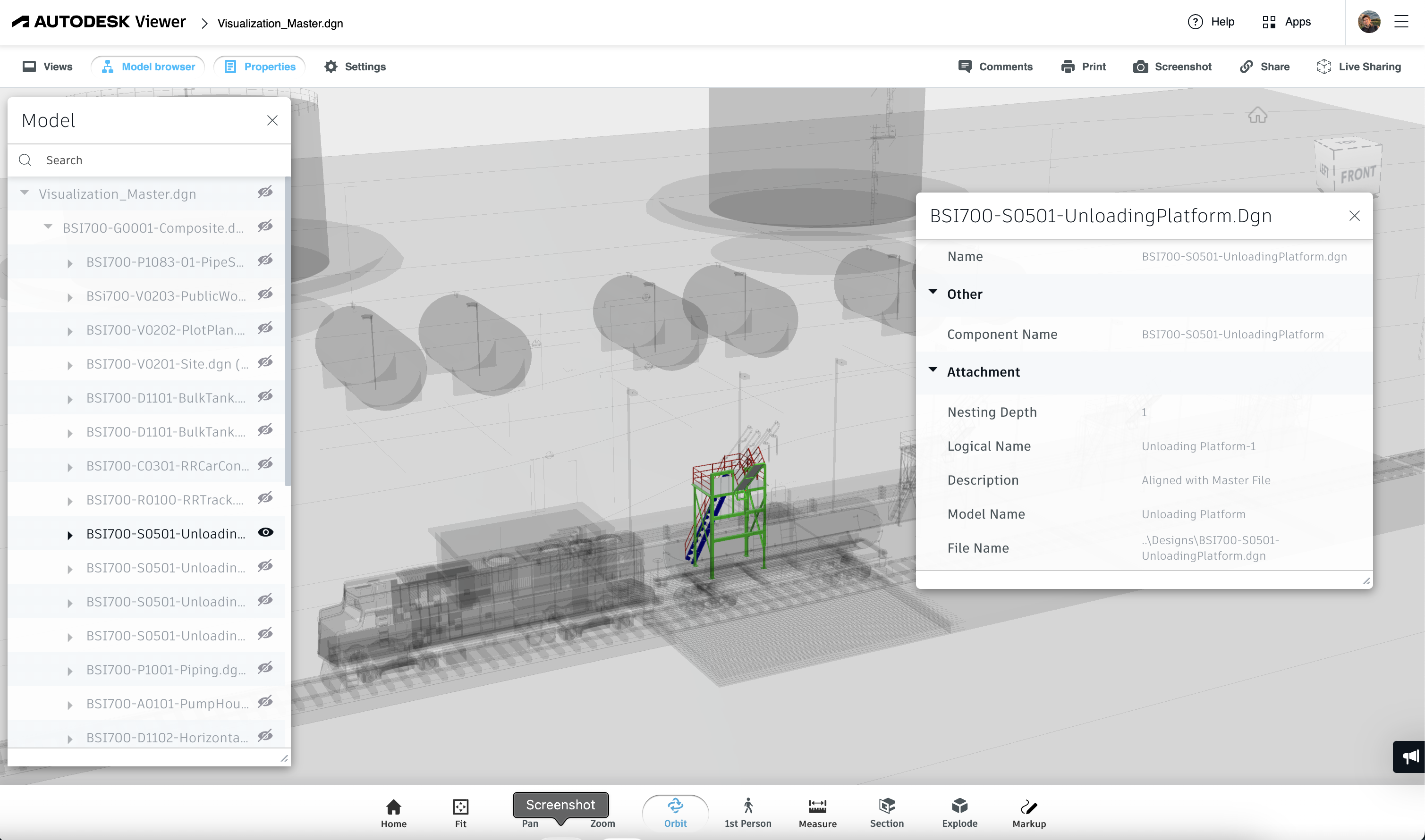 DGN file in Autodesk Viewer showig properties