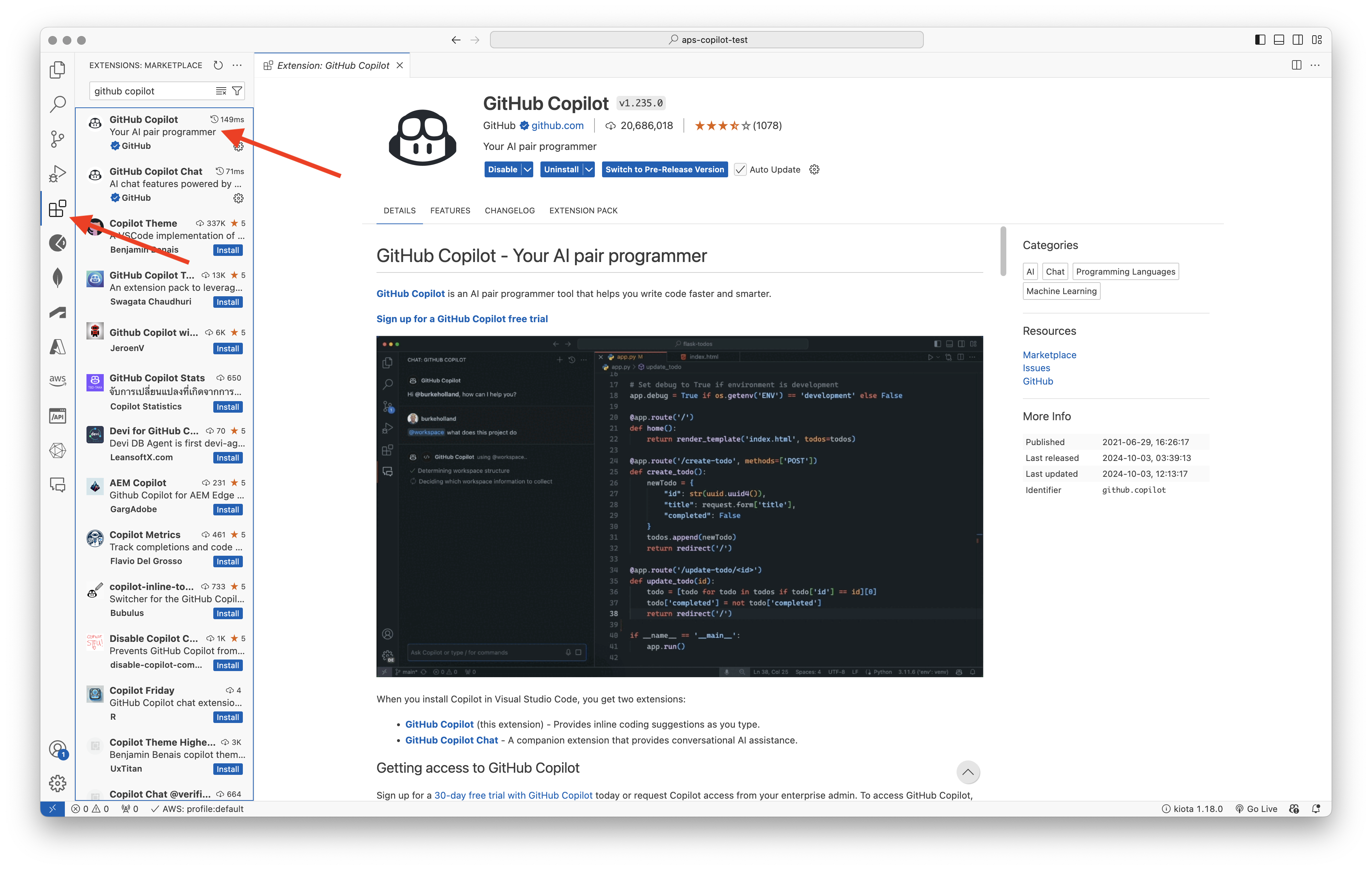 Install Copilot to Visual Studio Code