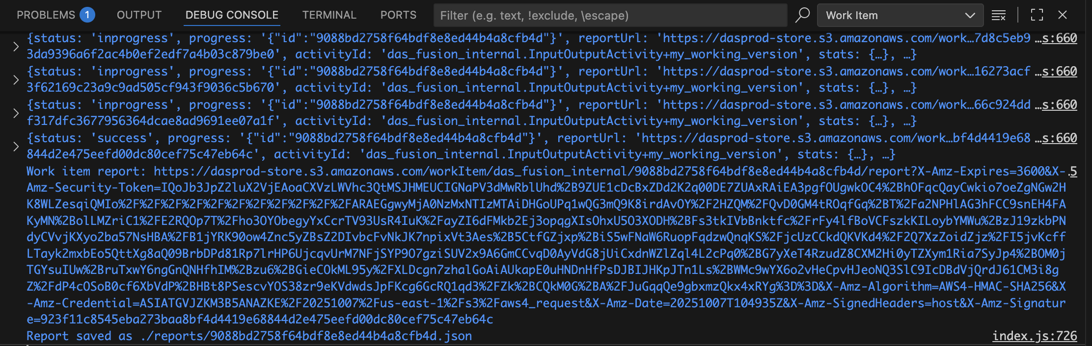 VS Code Debug Console