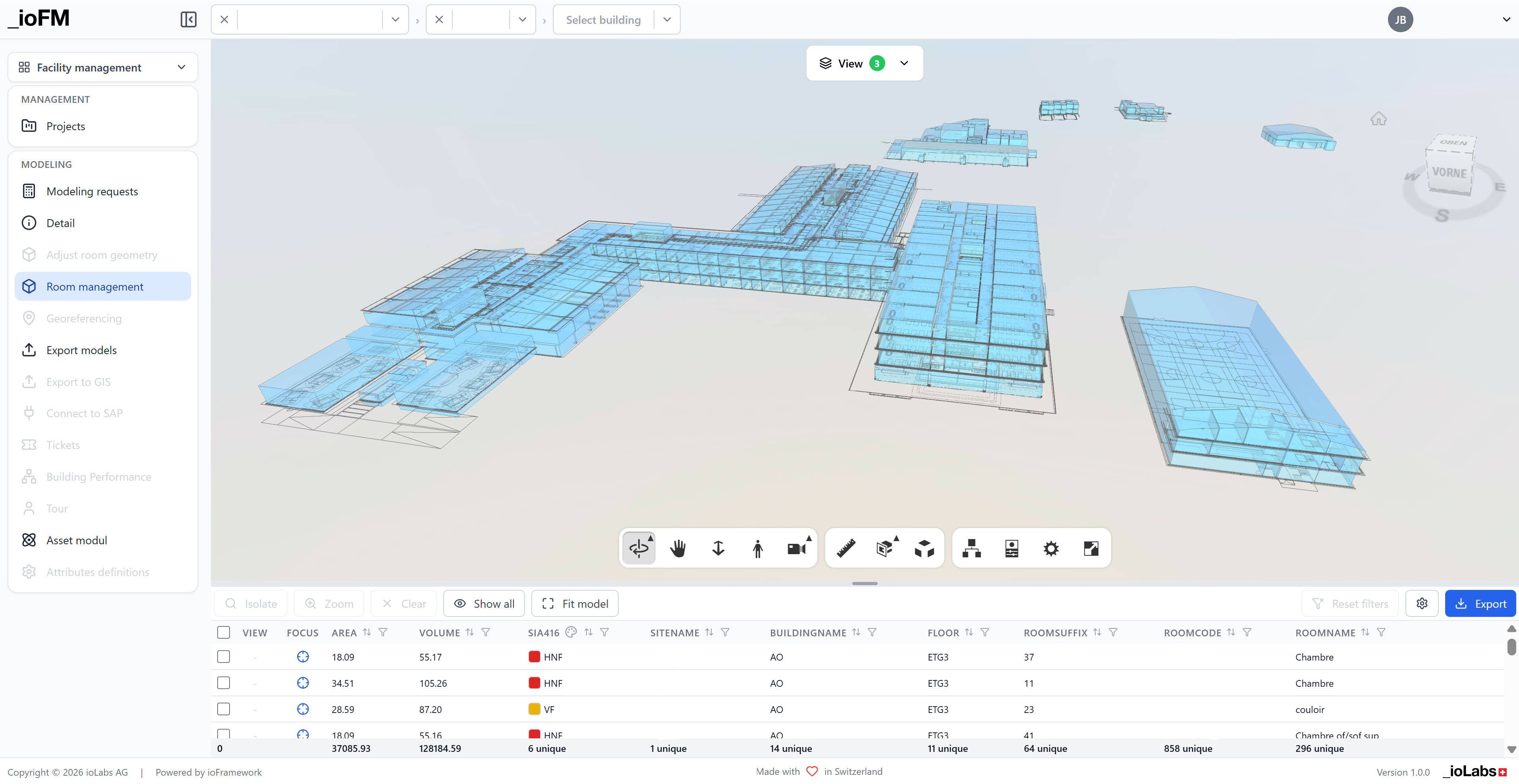 Room-centric model on ioFM Web App