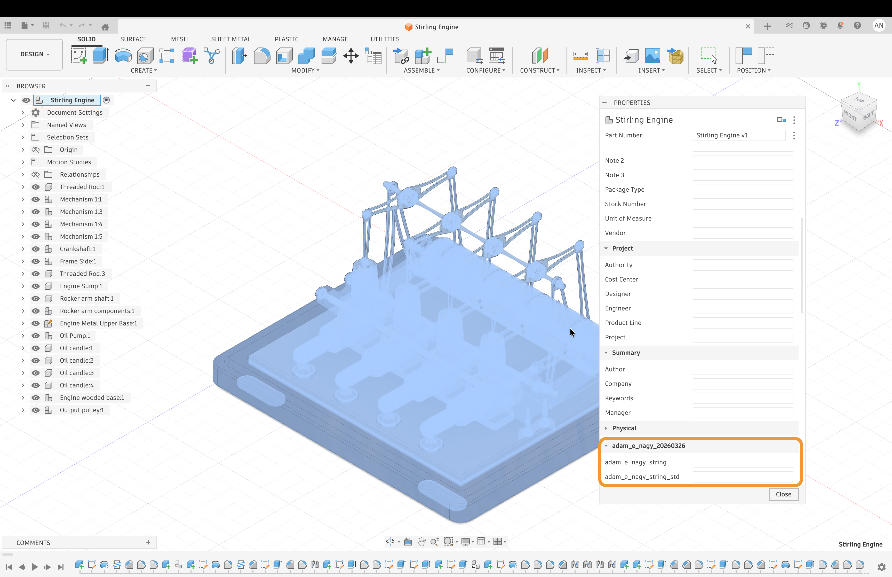 Custom properties showing in Fusion desktop