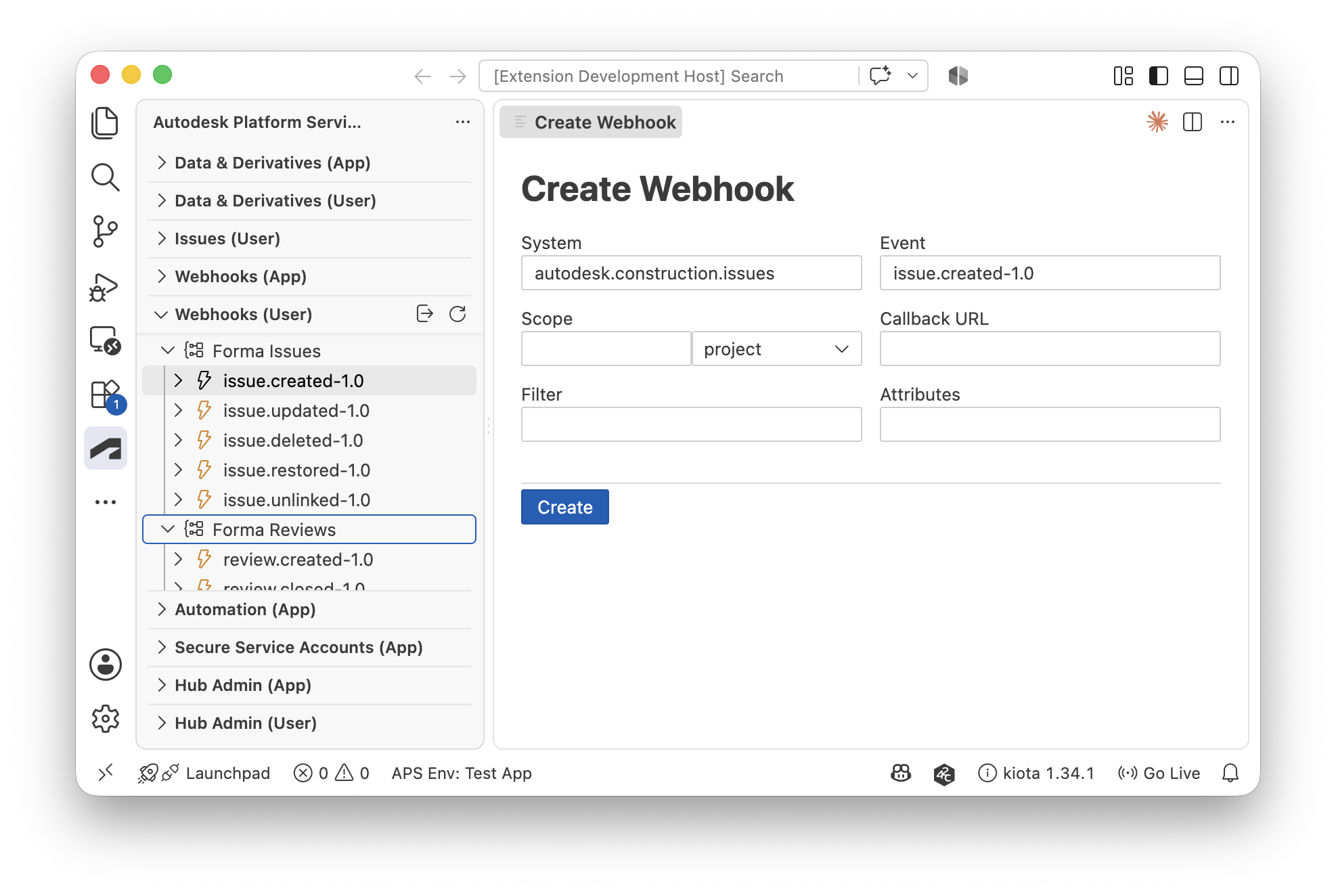 Webhook creation example