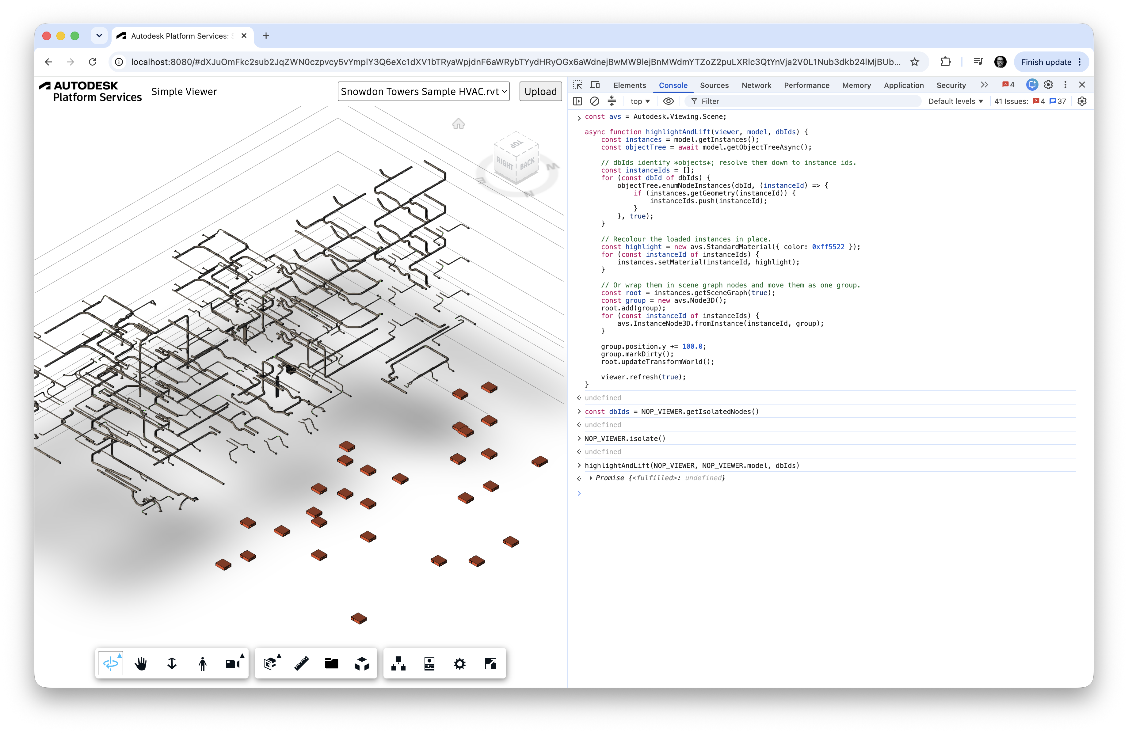 Loaded model with colored and moved elements