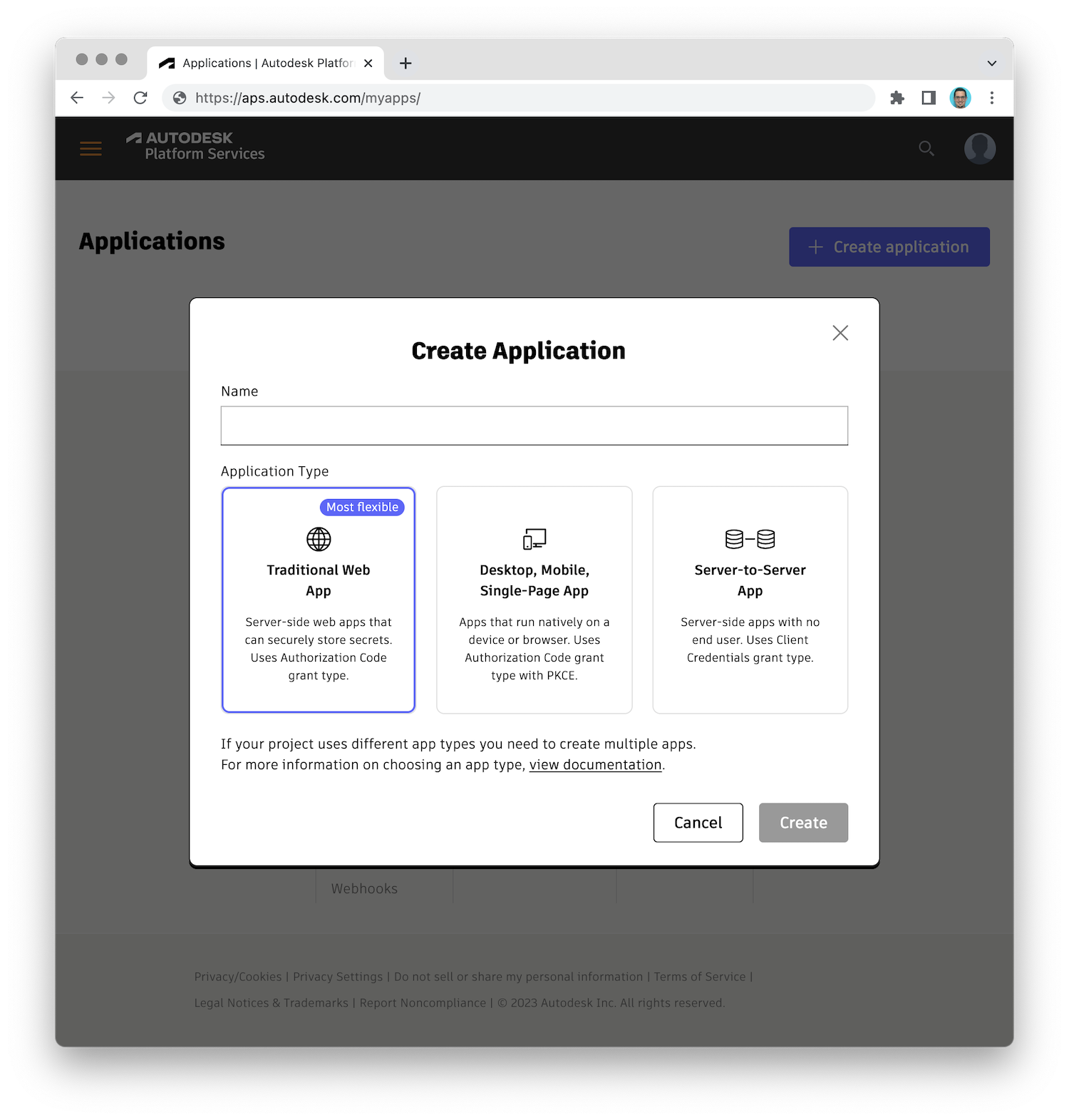 Create Application Dialog