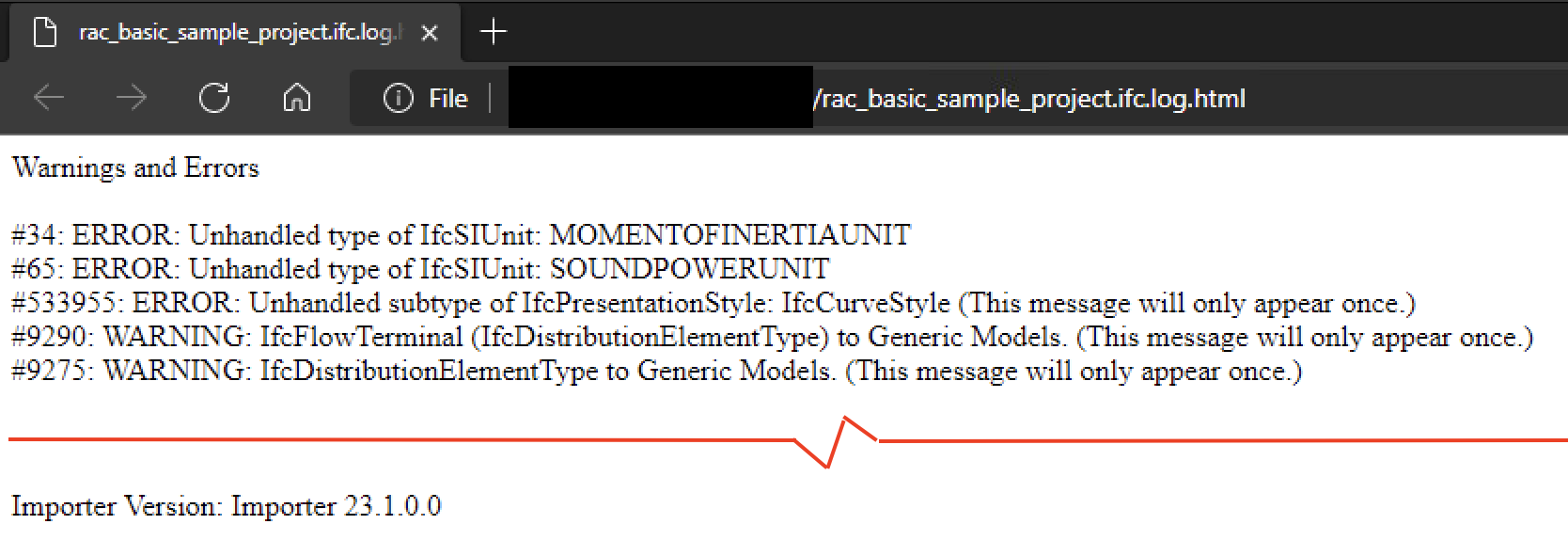 Navisworks IFC processing log content