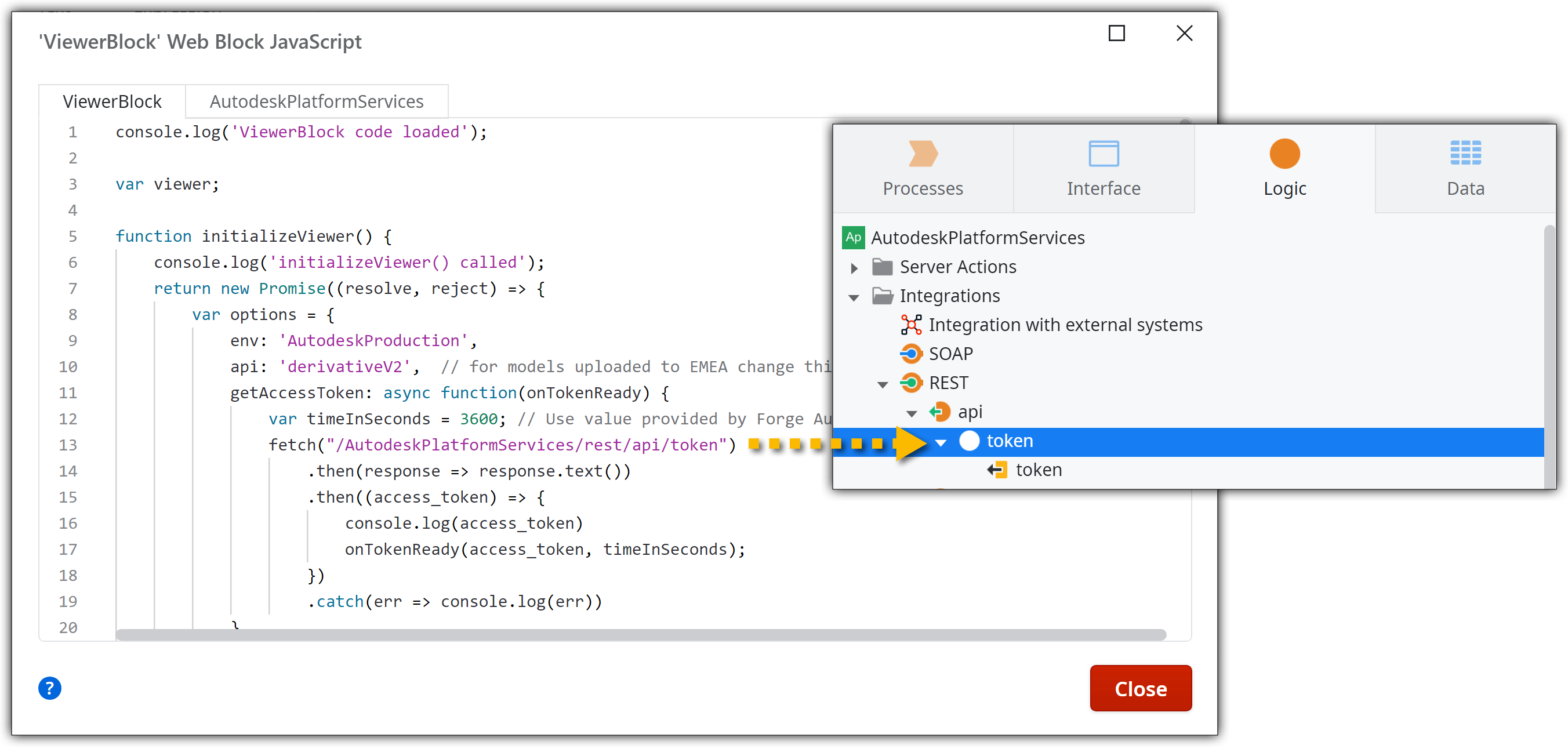 token endpoint used by the Web Block