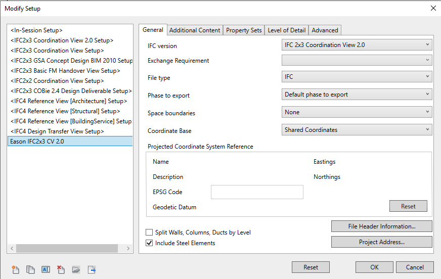 revit ifc export setup